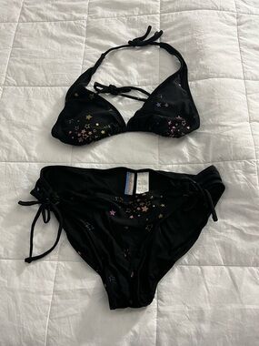 Black Star-Accent Bandeau Bikini Set - Women’s Two-Piece Swimwear